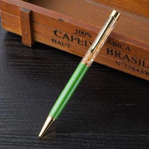 Planet Gates Green Metal Copper Ballpoint Pen Luxury Brass Gold Foil Drill Ball Pen Sliver Penalty Office School Pencil Writing Supplies 1.0mm