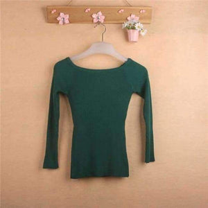 Planet Gates Green / One Size Autumn and Winter basic Women Sweater slit neckline Strapless Sweater thickening sweater top thread slim C0320