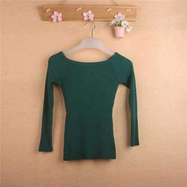 Planet Gates Green / One Size Autumn and Winter basic Women Sweater slit neckline Strapless Sweater thickening sweater top thread slim C0320