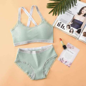 Planet Gates Green / One Size Lounge Underwear Comfortable Wireless Loungewear Lingerie Bra Set Cotton Bras Sets