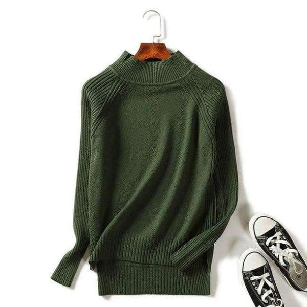 Planet Gates Green / One Size Women turtleneck sweaters knitted pullovers long sleeves basic irregular tricots autumn winter wool tops warm loose All Match