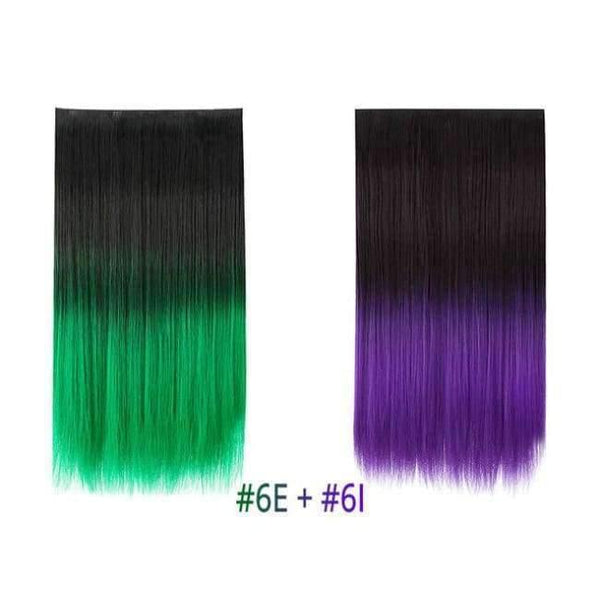 Planet Gates Green-Purple / 22inches 22" Rainbow Straight Hairpieces 5 Clips in Hair Extensions One Piece Pink Purple Ombre Synthetic Wigs For Women Heat Resistant