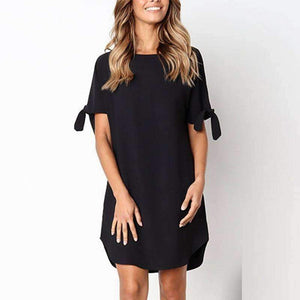 Planet Gates Green / S Casual Style Lace-Up Curved Hem Summer Dress 2018 Women O Neck Short Sleeve Mini Loose T Shirt Dress Beach Vestidos