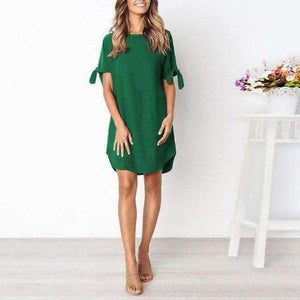 Planet Gates Green / S Casual Style Lace-Up Curved Hem Summer Dress 2018 Women O Neck Short Sleeve Mini Loose T Shirt Dress Beach Vestidos