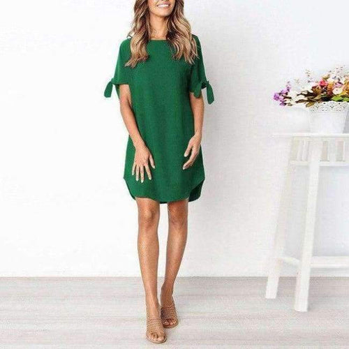 Planet Gates Green / S Casual Style Lace-Up Curved Hem Summer Dress 2018 Women O Neck Short Sleeve Mini Loose T Shirt Dress Beach Vestidos