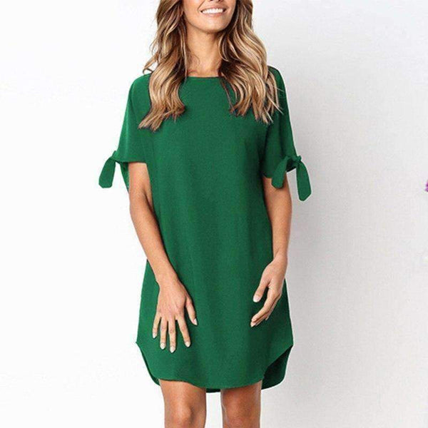 Planet Gates Green / S Casual Style Lace-Up Curved Hem Summer Dress 2018 Women O Neck Short Sleeve Mini Loose T Shirt Dress Beach Vestidos