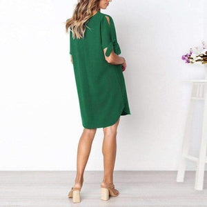 Planet Gates Green / S Casual Style Lace-Up Curved Hem Summer Dress 2018 Women O Neck Short Sleeve Mini Loose T Shirt Dress Beach Vestidos