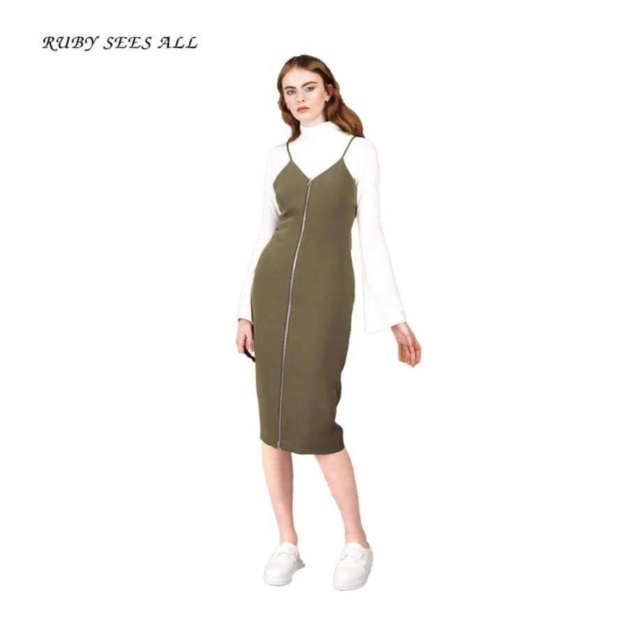 Planet Gates Green / S Ruby Sees All Women Dress Casual Slim Fit Full Wrap Sling Elastic