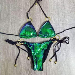 Planet Gates Green / S Sexy Bikini Set Women Swimwear Low Waist Push Up Sequins Bikini Brazilian Swimsuit Bathing Suits Female Swimwear