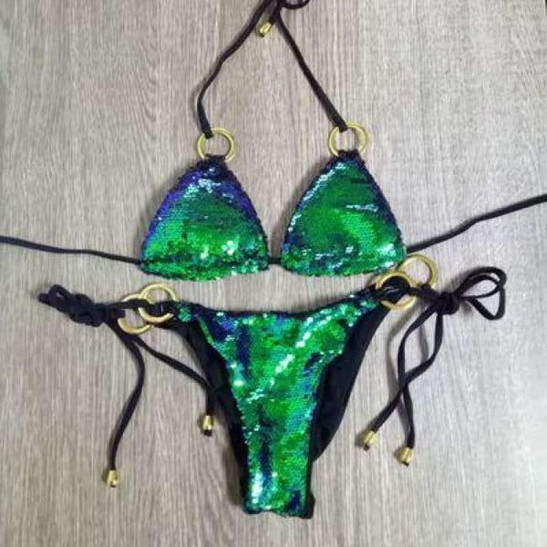 Planet Gates Green / S Sexy Bikini Set Women Swimwear Low Waist Push Up Sequins Bikini Brazilian Swimsuit Bathing Suits Female Swimwear