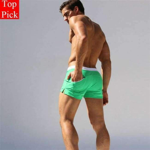 Planet Gates Green / S TOPPICK New Swimwear men swimsuit Sexy swimming trunks sunga hot mens swim briefs Beach Shorts mayo sungas de praia homens