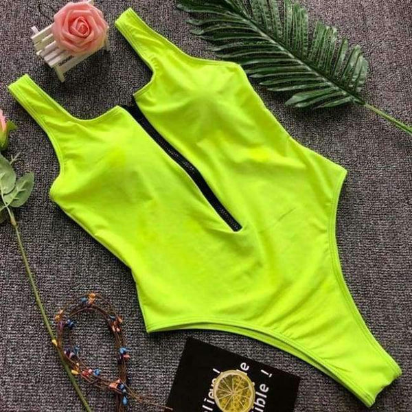 Planet Gates Green / S Zipper One-Piece Swimwear Women Swimsuit Sexy High Cut Bathing Suit Brazilian Bodysuits Black Green Monokini Female 2018