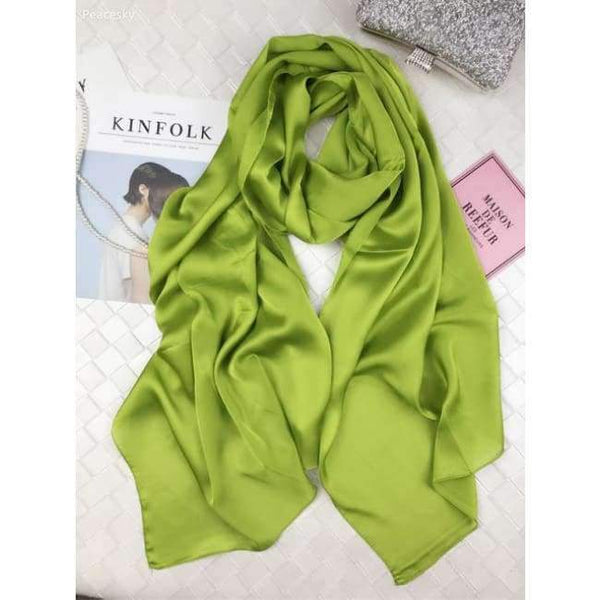 Planet Gates green Scarf Women 100% Natural Silk Wraps Shawls and Scarves 180*90cm Hijabs Solider Colors Beach Cover up