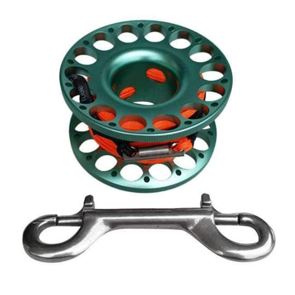 Planet Gates Green Scuba Diving Dive Swim Aluminum Alloy Finger Reel Spool with 15m Line Bolt Snap Swimming Diving Accessories