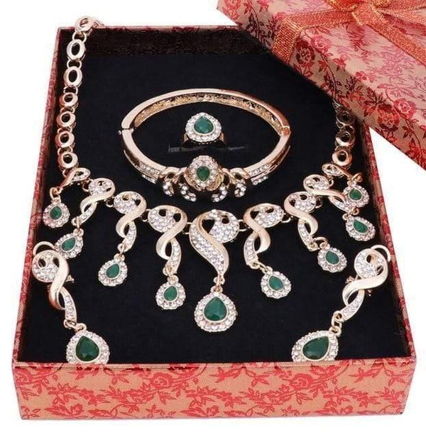 Planet Gates Green Set Add Box Jewelry Sets For Women Dress Accessories Wedding Bridal Necklace Earrings Bracelet Ring Sets