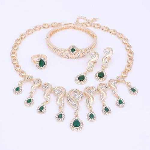 Planet Gates Green Set Jewelry Sets For Women Dress Accessories Wedding Bridal Necklace Earrings Bracelet Ring Sets