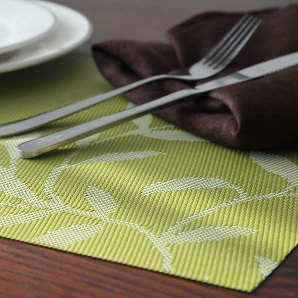 Planet Gates Green Set of 4 PVC Flower Pattern Placemats for Dining Table Runner Linens place mat in Kitchen Accessories Cup Wine mat