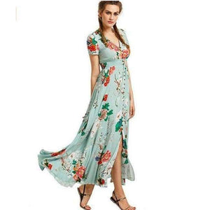 Planet Gates Green Short / S Brand Long Maxi Dress Print Plus Size Sexy Casual Summer Beach Clothes Women Vestidos Render Elegant Robe Boho Party Club Dress