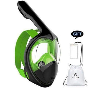 Planet Gates Green SM Full Face Snorkeling Masks Panoramic View Anti-fog Anti-Leak Swimming Snorkel Scuba Underwater Diving Mask GoPro Compatible