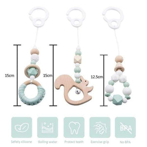 Planet Gates Green squirrel Baby Toys Wooden Play Gym Hanging Mobile Bed Holder Star Pendant Stroller Baby Toy Bell Wood Rattle Ring Newborn Educational Toy