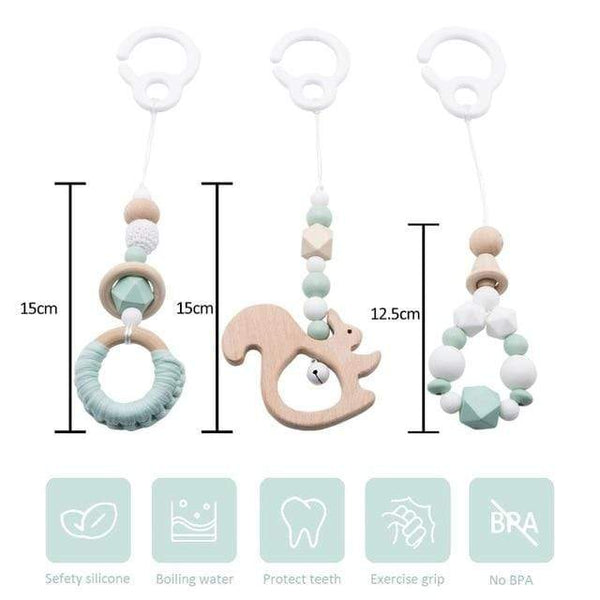 Planet Gates Green squirrel Baby Toys Wooden Play Gym Hanging Mobile Bed Holder Star Pendant Stroller Baby Toy Bell Wood Rattle Ring Newborn Educational Toy