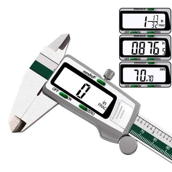 Planet Gates Green Stainless Steel Digital Caliper 150mm Fraction/mm/inch LCD Display Vernier Caliper High Precision Measuring Instrument Tool