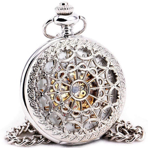 Planet Gates Green Stainless-steel Unisex Baroque Women Automatic Mechanical Pocket Watch Hollowed Lid Chain Luxury Fob Watches