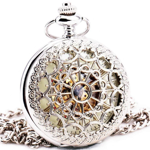 Planet Gates Green Stainless-steel Unisex Baroque Women Automatic Mechanical Pocket Watch Hollowed Lid Chain Luxury Fob Watches