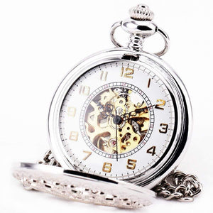 Planet Gates Green Stainless-steel Unisex Baroque Women Automatic Mechanical Pocket Watch Hollowed Lid Chain Luxury Fob Watches