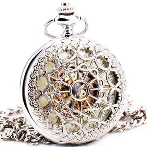Planet Gates Green Stainless-steel Unisex Baroque Women Automatic Mechanical Pocket Watch Hollowed Lid Chain Luxury Fob Watches