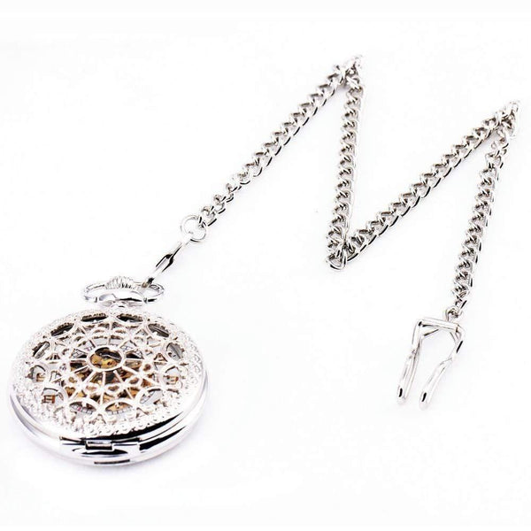 Planet Gates Green Stainless-steel Unisex Baroque Women Automatic Mechanical Pocket Watch Hollowed Lid Chain Luxury Fob Watches