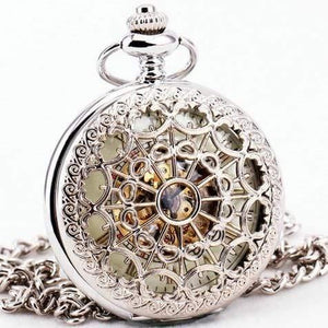 Planet Gates Green Stainless-steel Unisex Baroque Women Automatic Mechanical Pocket Watch Hollowed Lid Chain Luxury Fob Watches