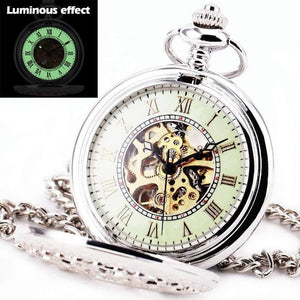 Planet Gates Green Stainless-steel Unisex Baroque Women Automatic Mechanical Pocket Watch Hollowed Lid Chain Luxury Fob Watches