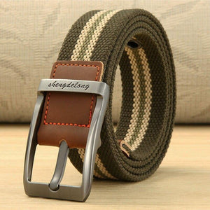 Fashion Striped Men's Belt High-quality Encrypted Canvas Hard Metal Steel Buckle Belt For Men Leather Closure Sports Belt