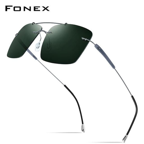Planet Gates Green Titanium Alloy TR90 Rimless Sunglasses Men 2020 New Ultralight Screwless Square Women Polarized Sun Glasses for Men 20009