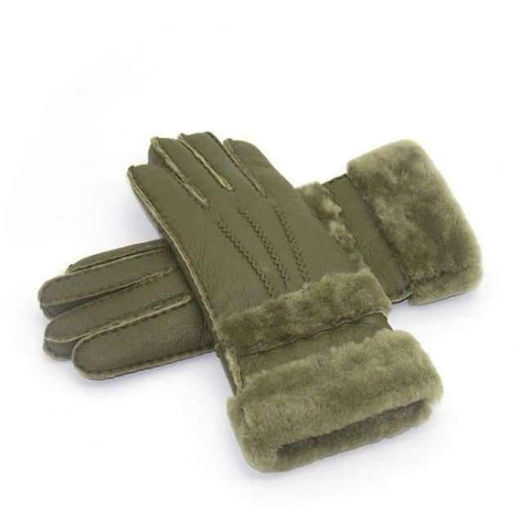 Planet Gates Green Top Quality Genuine Leather Warm Fur Glove For Men Women Thermal Winter Fashion Sheepskin Ourdoor Thick Five Finger Gloves  G5