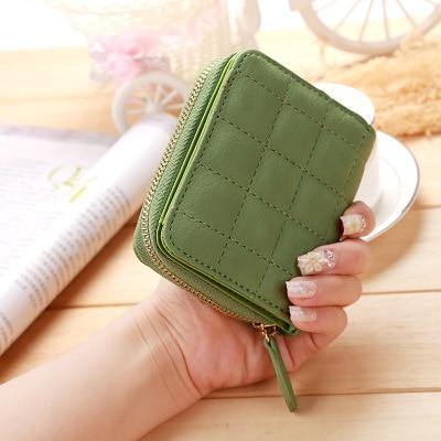 Planet Gates Green Wallets PU Leather Female Plaid Purses Nubuck Card Holder Wallet Fashion Woman Small Zipper Wallet With Coin Purse