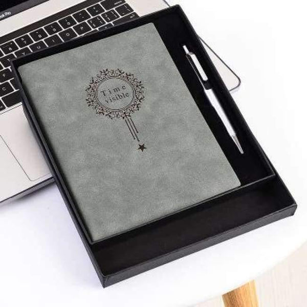 Planet Gates Green with Box Free Make logo A5 Notebook Name Custom Leather Writing Pads Binder Black Diary Office School Supply Leader Gift with Pen Box