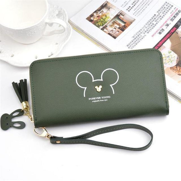 Planet Gates Green Women Leather Wallet Female Long Portable Multifunction Solid Purse Women Phone Cion Card Holders Ladies Clutch Carteras