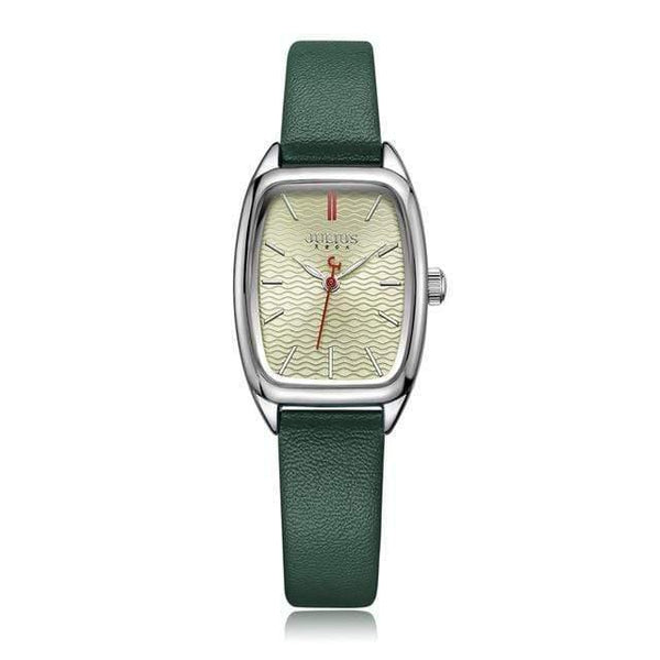 Planet Gates Green Women's Watch Japan Quartz Hours Fashion Wave-like Clock Leather Bracelet Modern Classic Girl Birthday Gift Julius Box