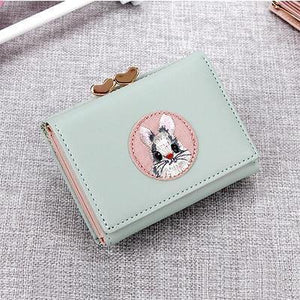 Planet Gates Green Women Wallet Rabbit Cloth Stickers Change Folder Japanese Kawaii Girl Short Multi-function Coin Purse Card Sets