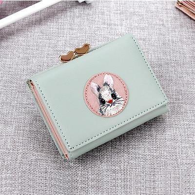 Planet Gates Green Women Wallet Rabbit Cloth Stickers Change Folder Japanese Kawaii Girl Short Multi-function Coin Purse Card Sets