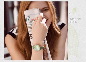 Planet Gates Green Women Watch Green Dial Slim Leather Strap Quartz Wristwatches Simple Design Ultra Thin Case Zegarek Damski