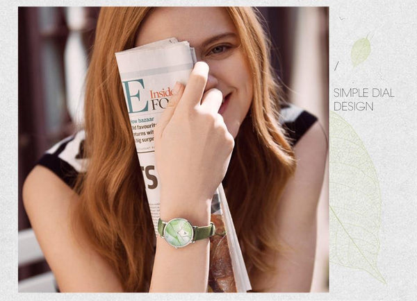 Planet Gates Green Women Watch Green Dial Slim Leather Strap Quartz Wristwatches Simple Design Ultra Thin Case Zegarek Damski