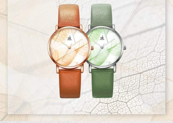 Planet Gates Green Women Watch Green Dial Slim Leather Strap Quartz Wristwatches Simple Design Ultra Thin Case Zegarek Damski