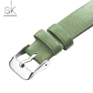 Planet Gates Green Women Watch Green Dial Slim Leather Strap Quartz Wristwatches Simple Design Ultra Thin Case Zegarek Damski