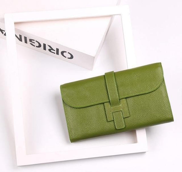 Planet Gates Green Womens Wallets and Purses Fashion Large Capacity Ladies Purse Cowhide Luxury Handbags Women Bags Designer
