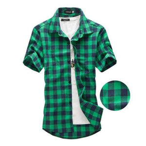 Planet Gates Green / XL Red And Black Plaid Shirt Men Shirts 2017 New Summer Spring Fashion Chemise Homme Mens Dress Shirts Short Sleeve Shirt Men