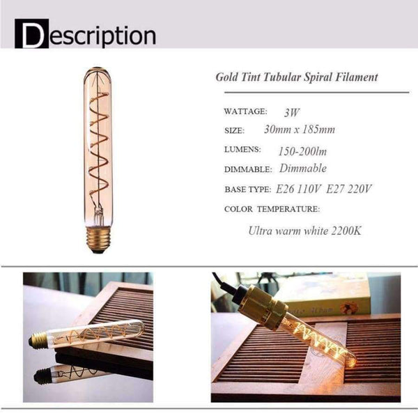 Planet Gates Grensk Bombillas Led E27 110V 220V Retro Spiral Filament Led Bulb T30 T185 Lampada Led Lamp Dimmable Table Bedroom Light Bulbs