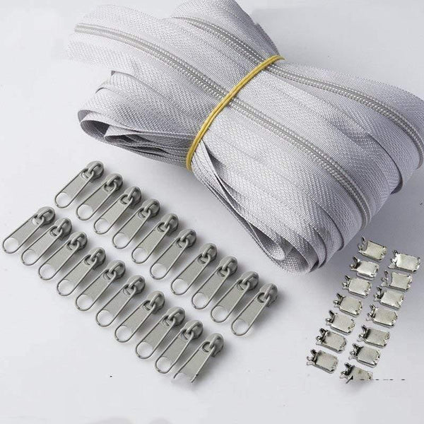 Planet Gates grey / 3# / 10M20PCSilder10Stopp Meetee 10/20M Nylon 3# Coil Zipper With Slider & Stopper For Quilt Bags Tent Invisible Clothing Zip Sewing Crafts Accessories